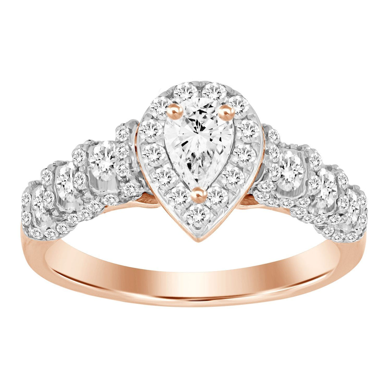 LADIES RING 3/4 CT ROUND/PEAR DIAMOND 14K ROSE GOLD (CENTER-1/3)