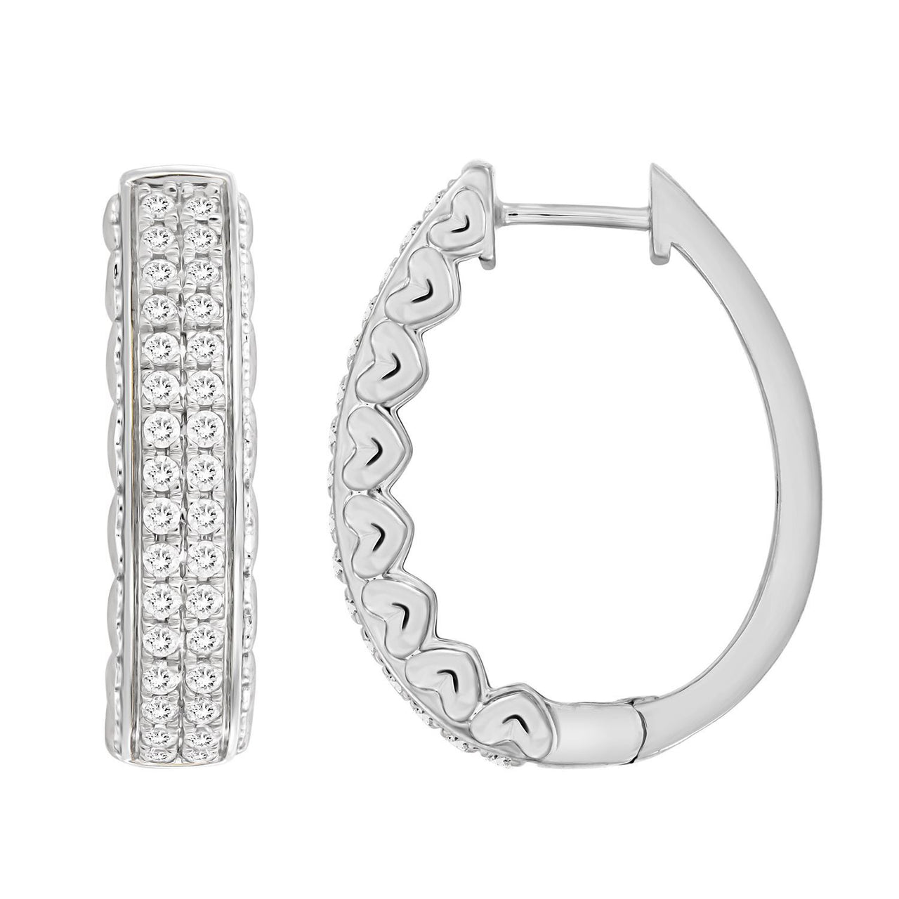 LADIES HOOPS 1 CT ROUND DIAMOND 10K WHITE GOLD