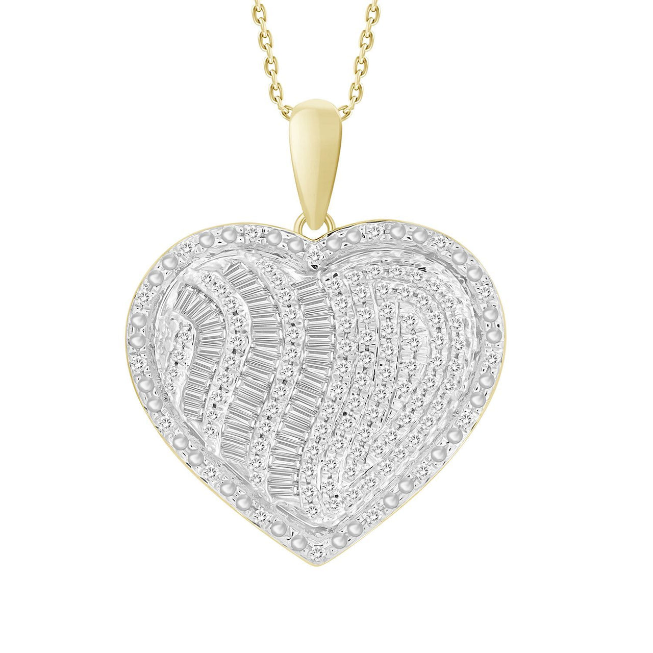 LADIES PENDANT 1/2 CT ROUND/BAGUETTE DIAMOND 10K YELLOW GOLD
