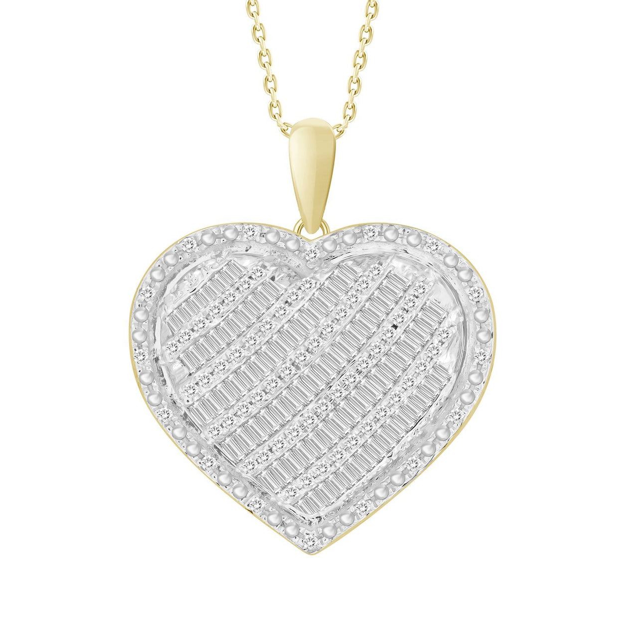 LADIES PENDANT 1/2 CT ROUND/BAGUETTE DIAMOND 10K YELLOW GOLD