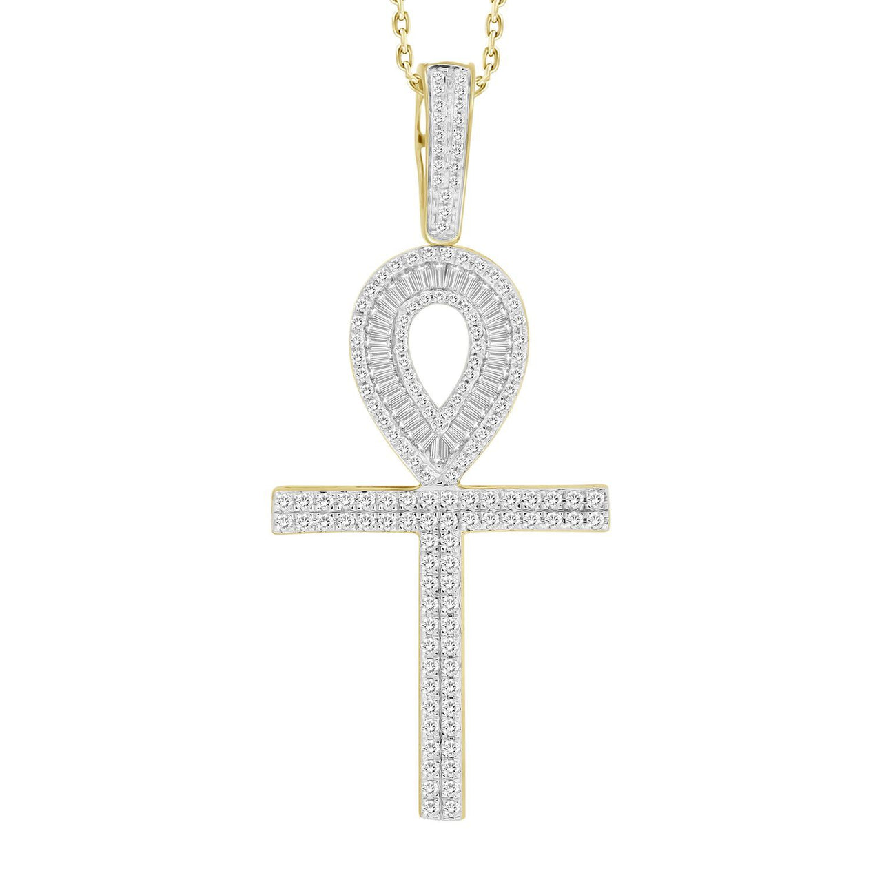 MEN'S CROSS 1 CT ROUND/BAGUETTE DIAMOND 10K YELLOW GOLD