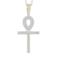 Thumbnail for MEN'S CROSS 1 CT ROUND/BAGUETTE DIAMOND 10K YELLOW GOLD
