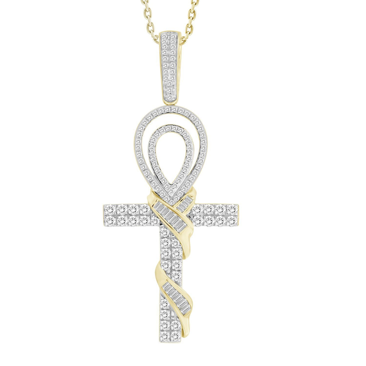 MEN'S CROSS 1 CT ROUND DIAMOND 10K YELLOW GOLD