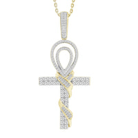 Thumbnail for MEN'S CROSS 1 CT ROUND DIAMOND 10K YELLOW GOLD