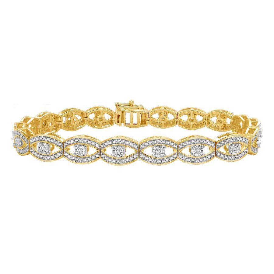 LADIES BRACELET 1/4 CT ROUND DIAMOND YELLOW PLATED SILVER