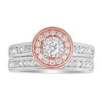 Thumbnail for LADIES BRIDAL RING SET 1 CT ROUND DIAMOND 14K TT WHITE & ROSE GOLD
