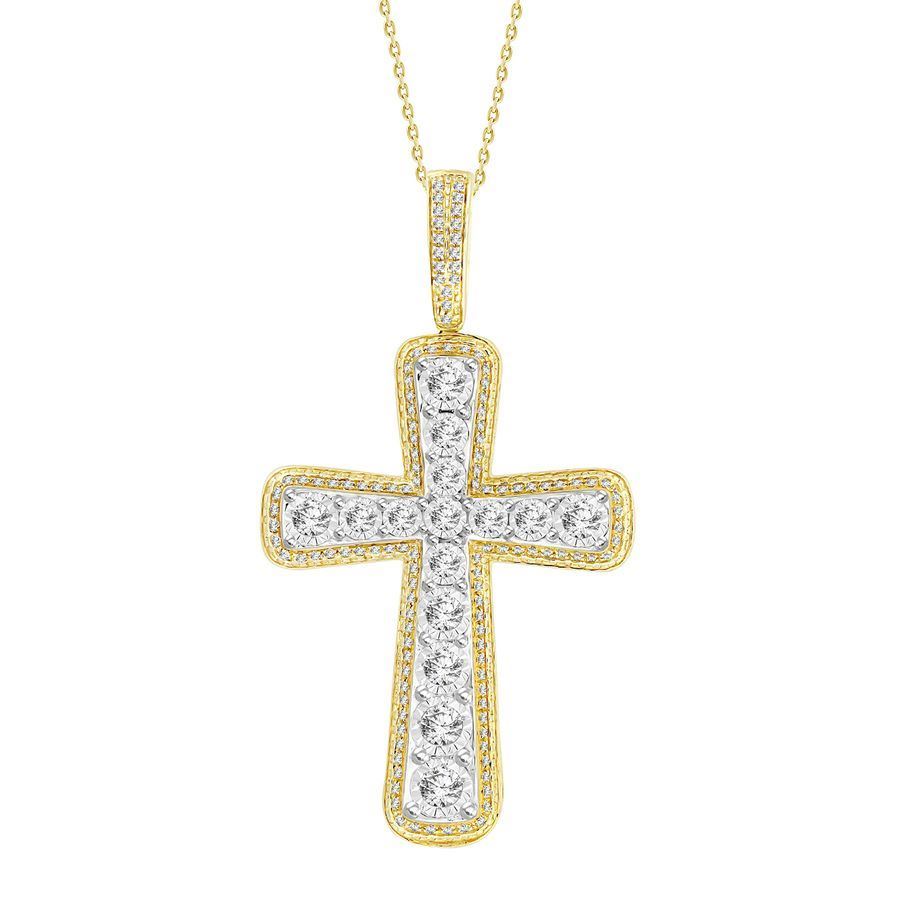 MEN'S CROSS 1 CT ROUND DIAMOND 10K YELLOW GOLD