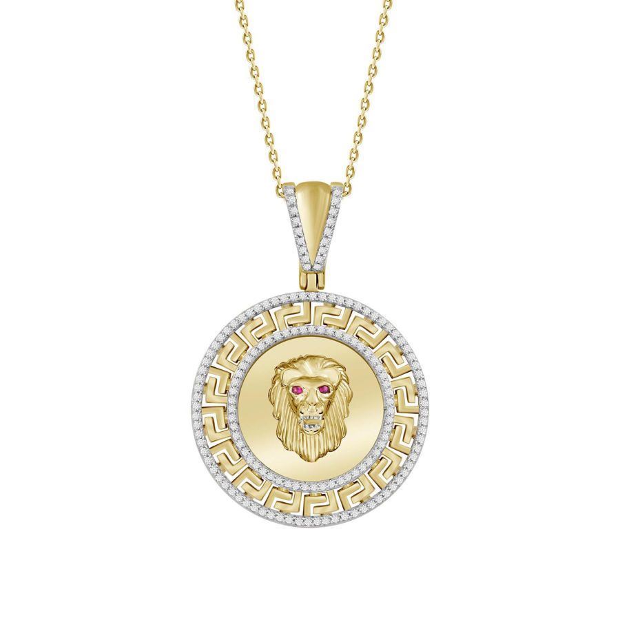 MEN'S CHARMS 1/2 CT ROUND DIAMOND WITH RUBY 10K YELLOW GOLD