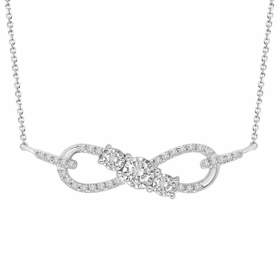 LADIES NECKLACE 1/4 CT ROUND DIAMOND 10K WHITE GOLD