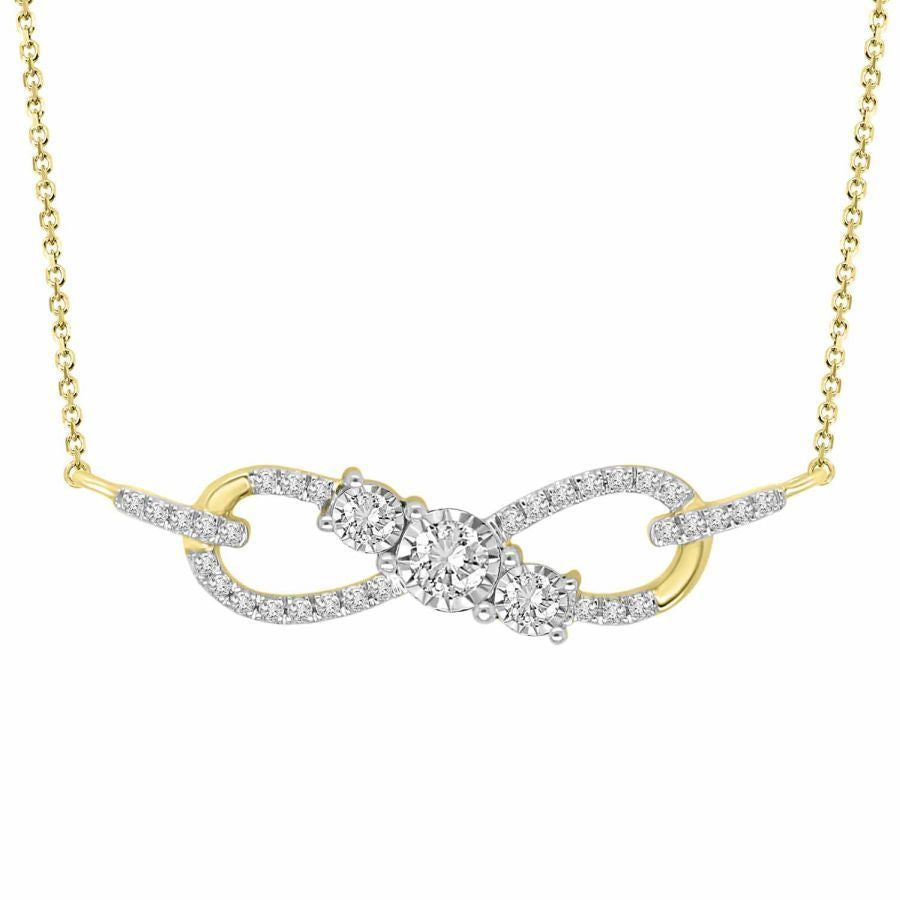 LADIES NECKLACE 1/4 CT ROUND DIAMOND 10K YELLOW GOLD