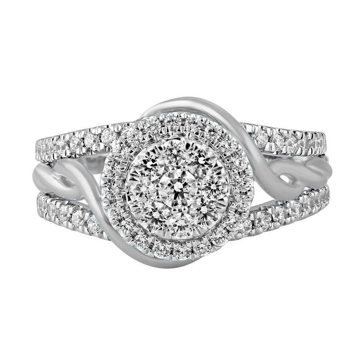 LADIES RING 1 CT ROUND DIAMOND 14K WHITE GOLD