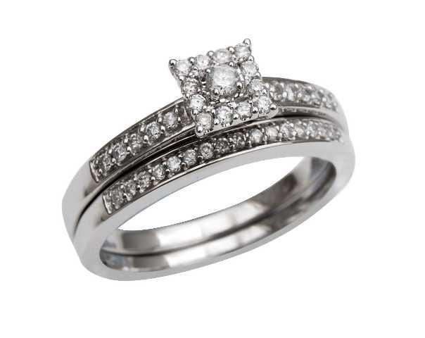 LADIES BRIDAL RING SET 1/3 CT ROUND DIAMOND 14K WHITE GOLD