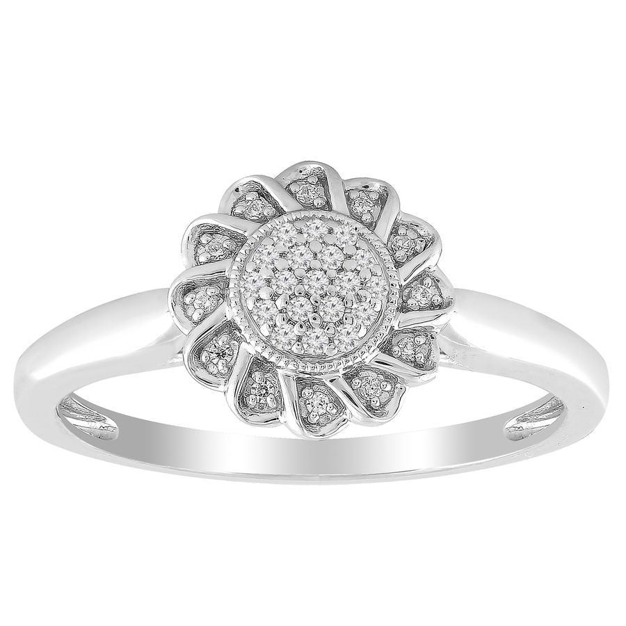 LADIES RING 1/10 CT ROUND DIAMOND 10K WHITE GOLD