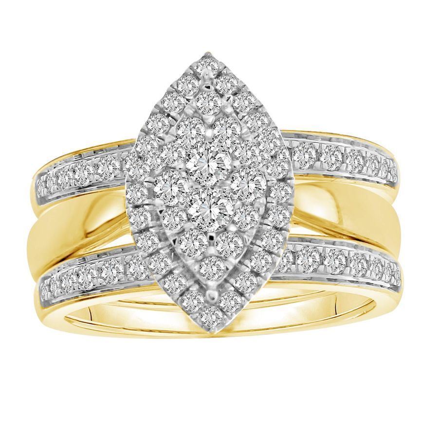 LADIES BRIDAL RING SET 1 CT ROUND DIAMOND 14K YELLOW GOLD- WITH EXTRA BAND