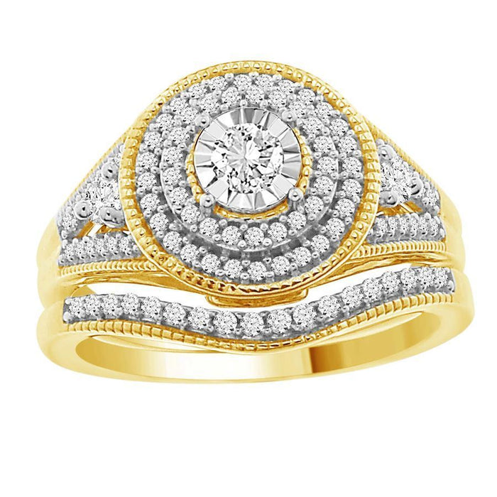 LADIES BRIDAL RING SET 1/2 CT ROUND DIAMOND 10K YELLOW GOLD