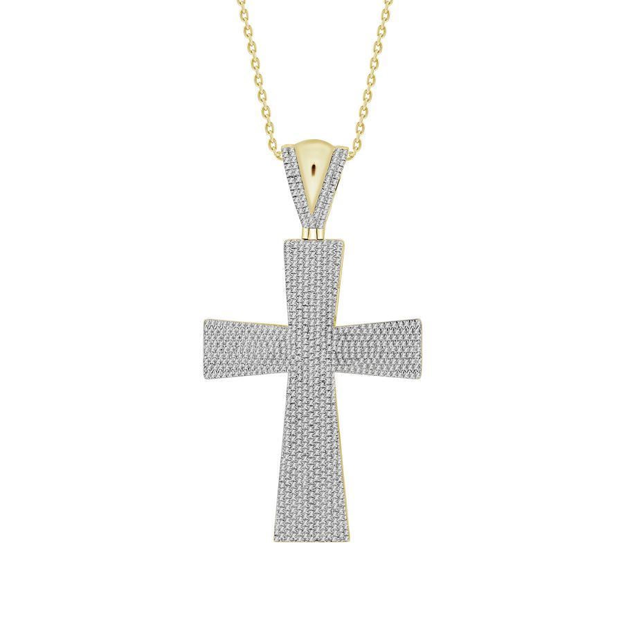 MEN'S CROSS 2 CT ROUND DIAMOND 10K YELLOW GOLD