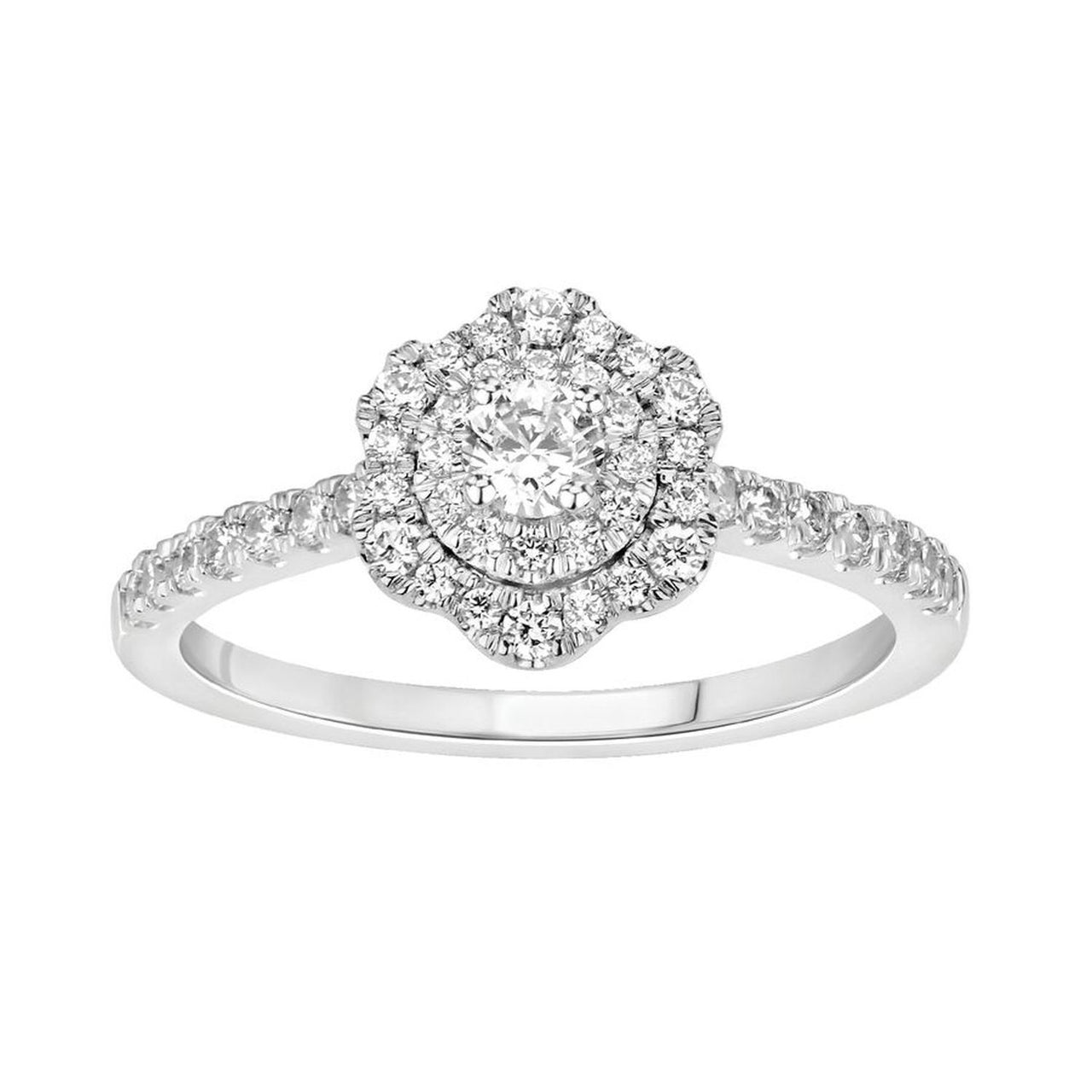 LADIES ENGAGEMENT RING 1/2 CT ROUND DIAMOND 10K WHITE GOLD