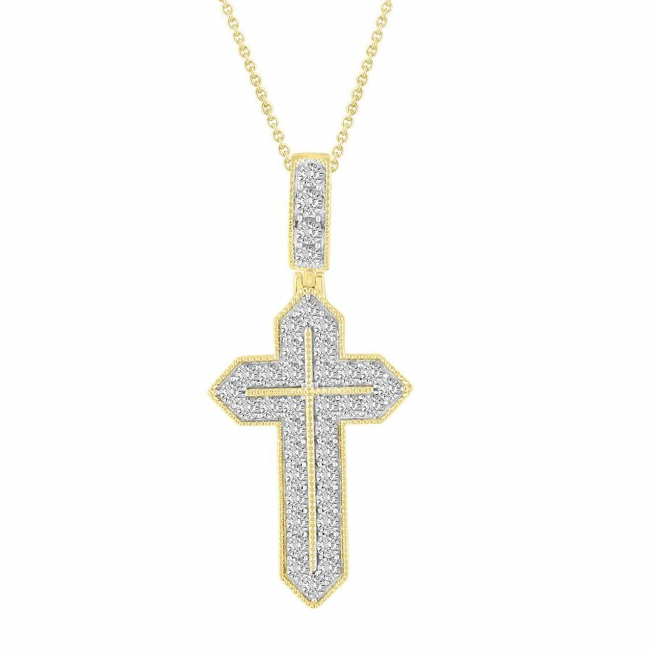 MEN'S CROSS 1 CT ROUND DIAMOND 10K YELLOW GOLD