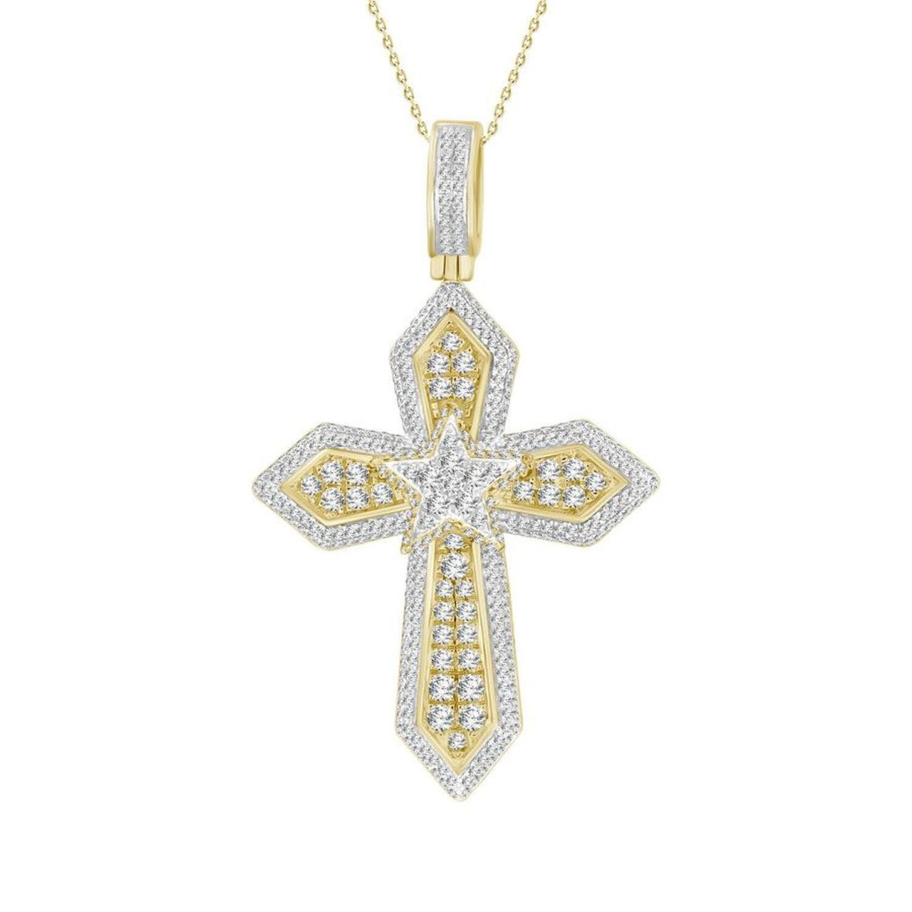 MEN'S CROSS 1 1/2 CT ROUND DIAMOND 10K YELLOW GOLD