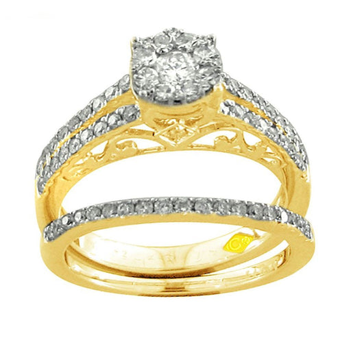 LADIES BRIDAL RING SET 7/8 CT ROUND DIAMOND 14K YELLOW GOLD