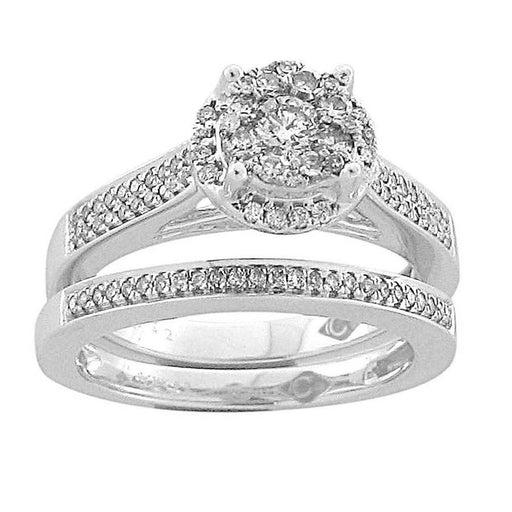 LADIES BRIDAL RING SET 5/8 CT ROUND DIAMOND 14K WHITE GOLD