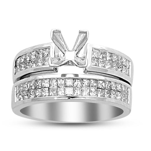 LADIES BRIDAL RING SET 1 1/2 CT ROUND/PRINCESS DIAMOND 14K WHITE GOLD
