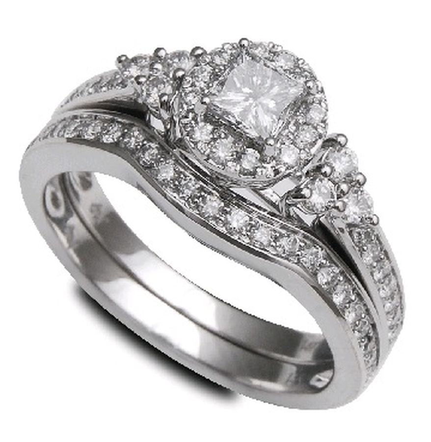 LADIES BRIDAL RING SET 3/4 CT ROUND DIAMOND 14K WHITE GOLD
