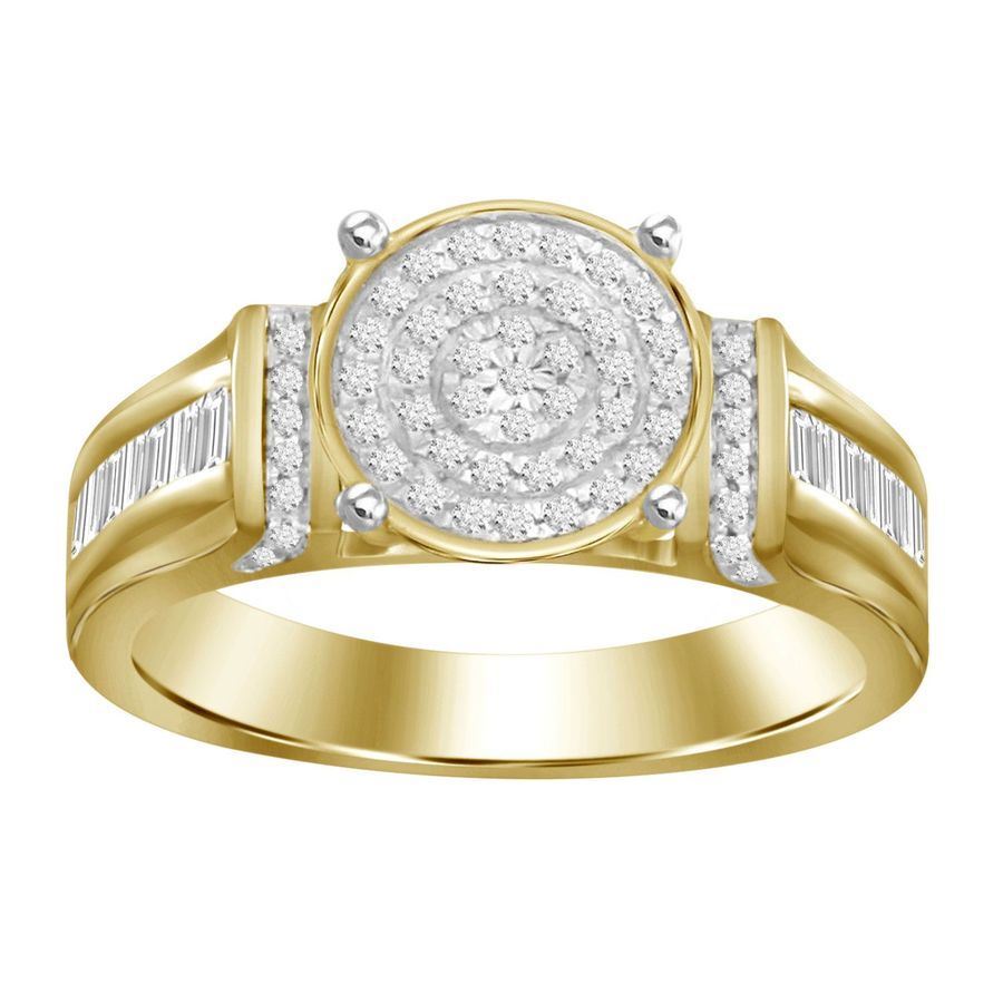 LADIES RING 1/3 CT ROUND/BAGUETTE DIAMOND 10K YELLOW GOLD