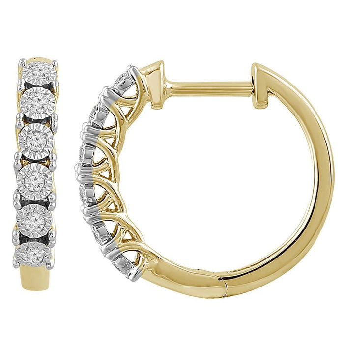 LADIES HOOPS 1/10 CT ROUND DIAMOND 10K YELLOW GOLD