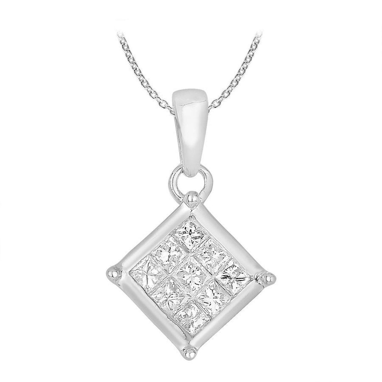 LADIES PENDANT 1/2 CT PRINCESS DIAMOND 10K WHITE GOLD