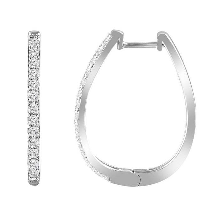 LADIES HOOPS 1/2 CT ROUND DIAMOND 10K WHITE GOLD