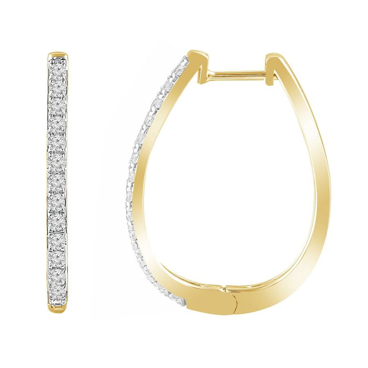 LADIES HOOPS 1/2 CT ROUND DIAMOND 10K YELLOW GOLD