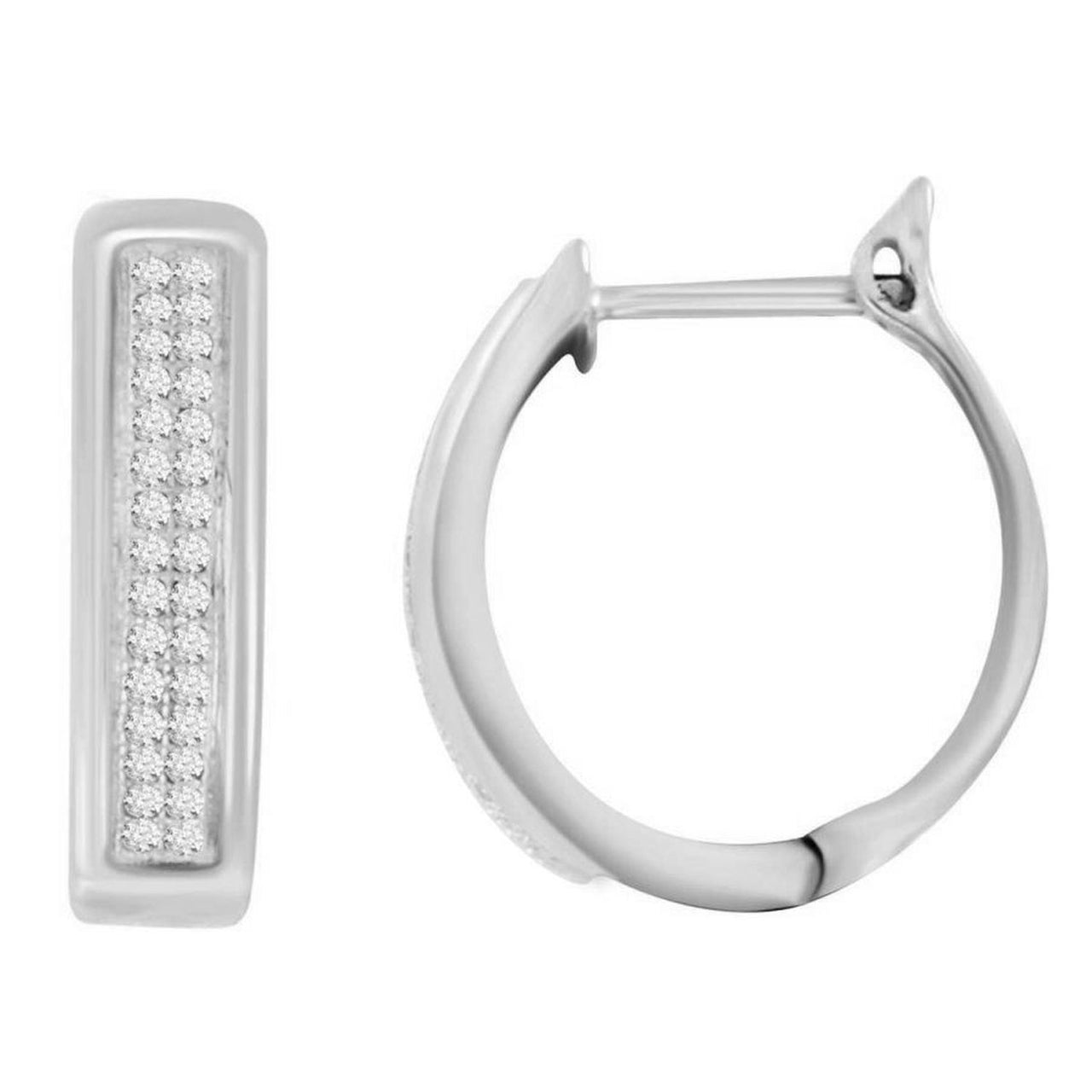 LADIES HOOPS 1/6 CT ROUND DIAMOND SILVER
