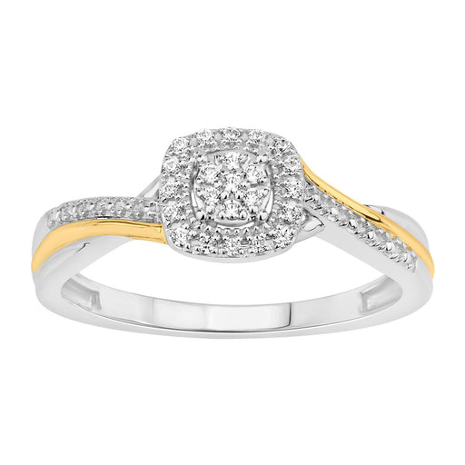 LADIES RING 1/10 CT ROUND DIAMOND 10K WHITE/YELLOW GOLD