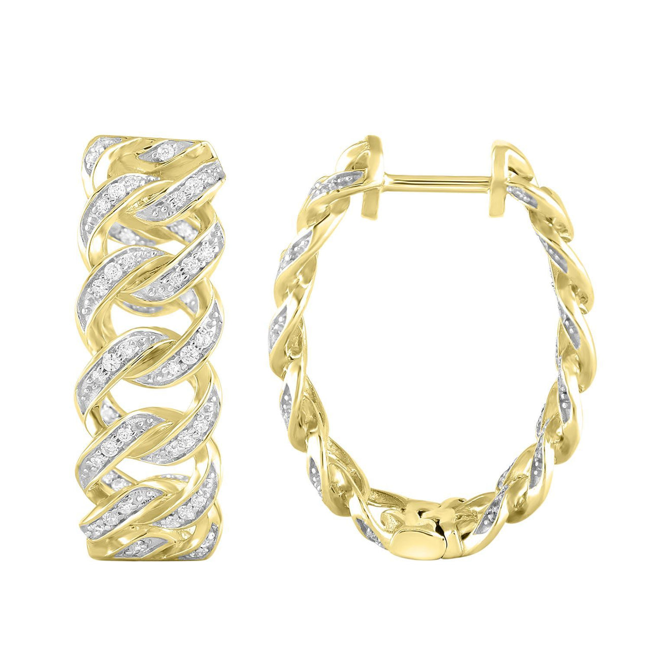 LADIES HOOPS 1/2 CT ROUND DIAMOND 10K YELLOW GOLD