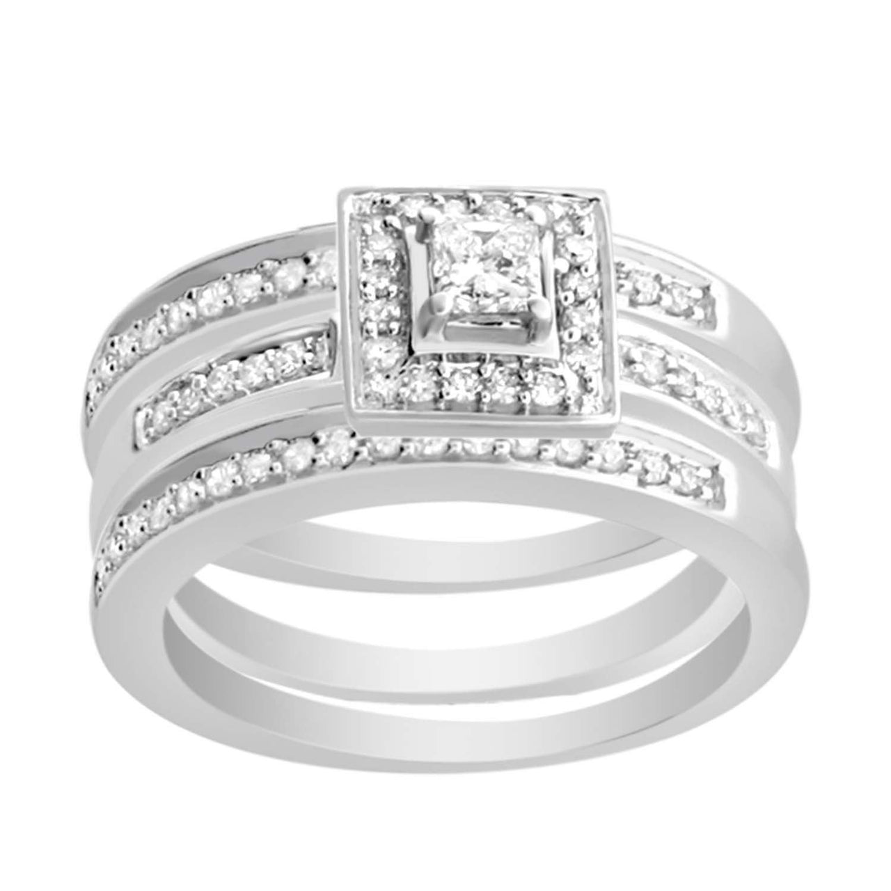 LADIES BRIDAL RING SET 3/4 CT ROUND DIAMOND 14K WHITE GOLD