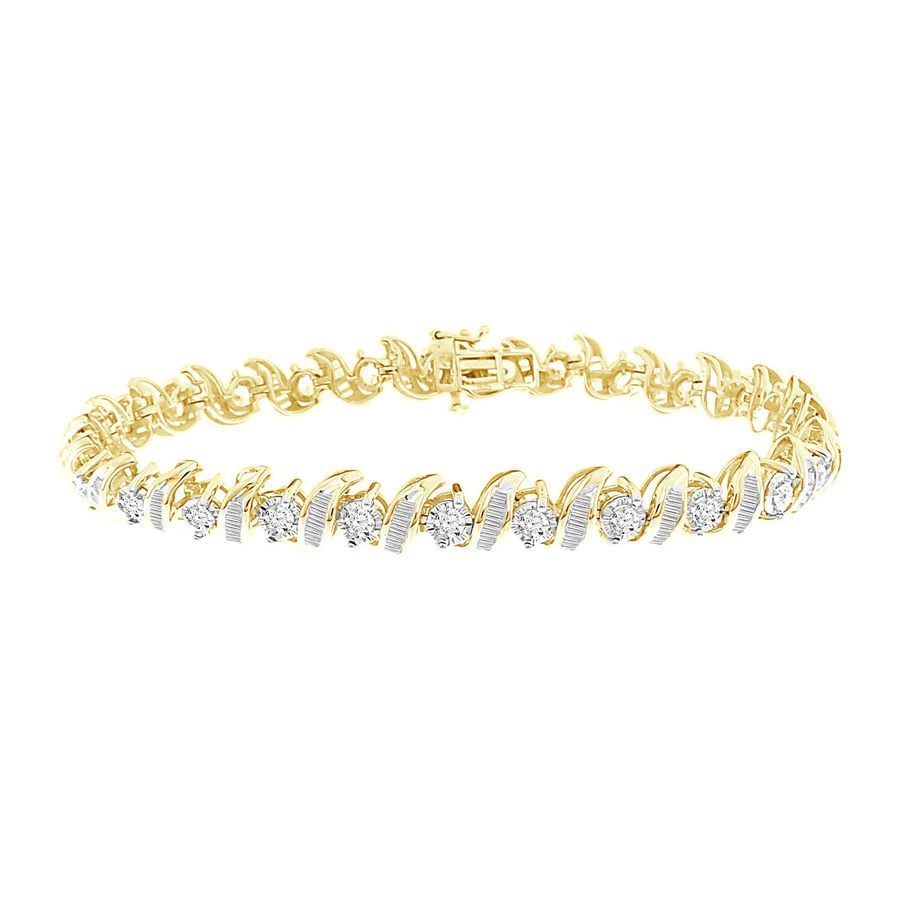 LADIES BRACELET 3 CT ROUND/BAGUETTE DIAMOND 10K YELLOW GOLD