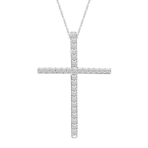 LADIES CROSS PENDANT 1/10 CT ROUND  DIAMOND 10K WHITE GOLD