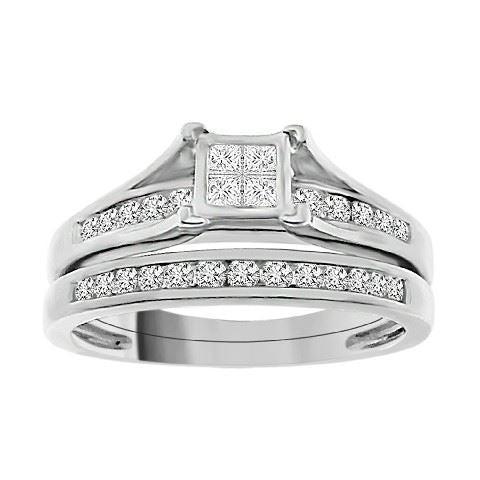 LADIES BRIDAL RING SET 1/2 CT ROUND/PRINCESS DIAMOND SILVER