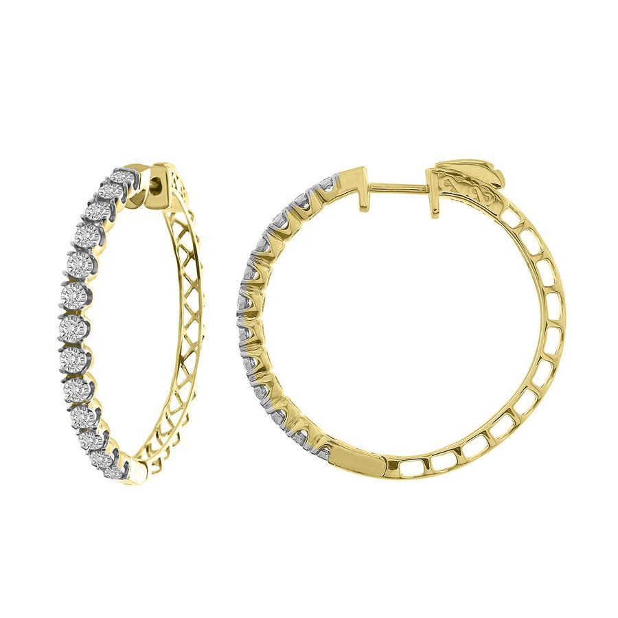 LADIES HOOPS 1 CT ROUND DIAMOND 10K YELLOW GOLD