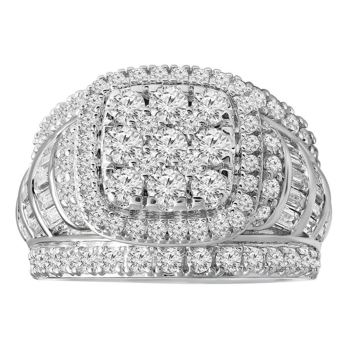 LADIES RING 1 CT ROUND/BAGUETTE DIAMOND 10K WHITE GOLD