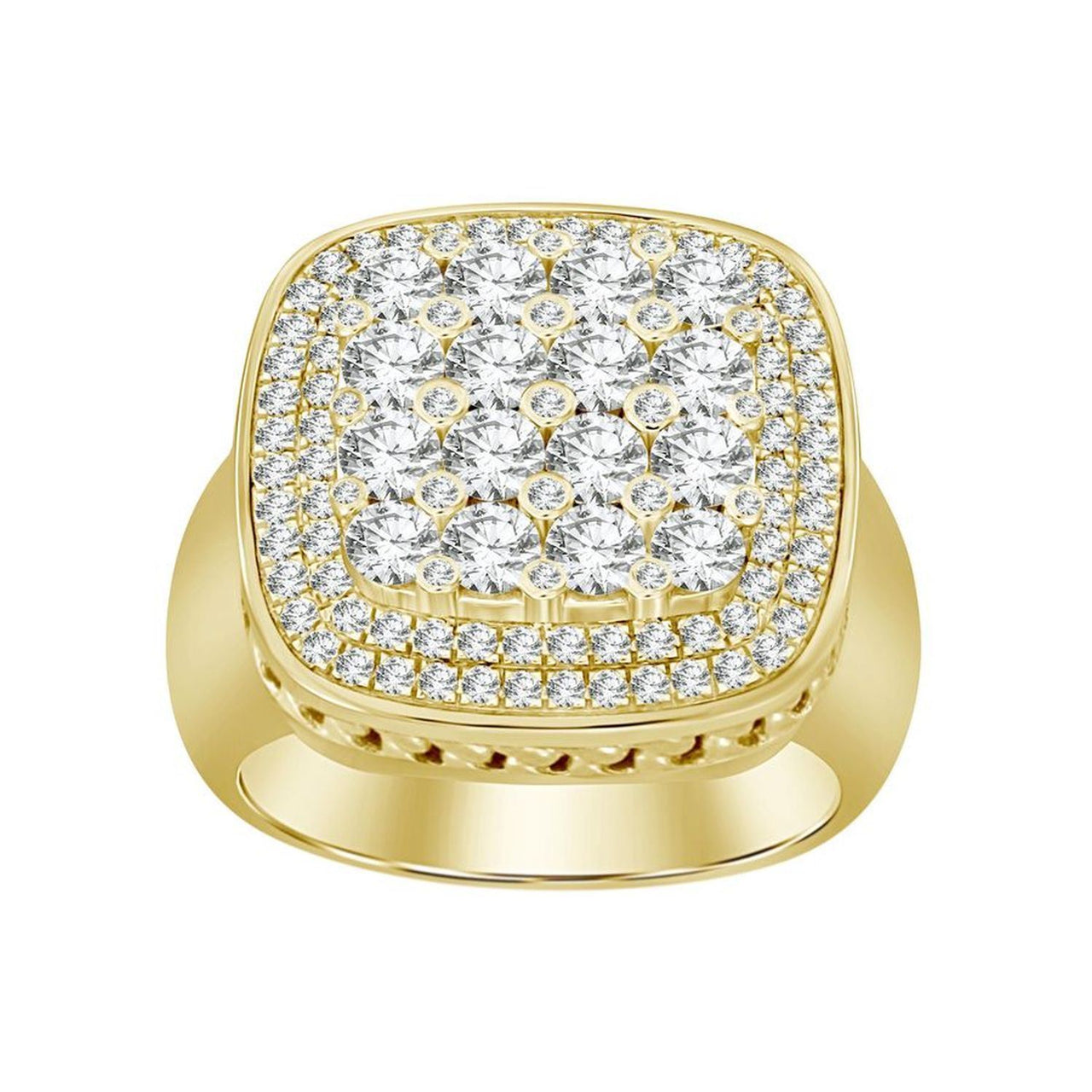 MEN'S RING 2 CT ROUND DIAMOND 10K YELLOW GOLD