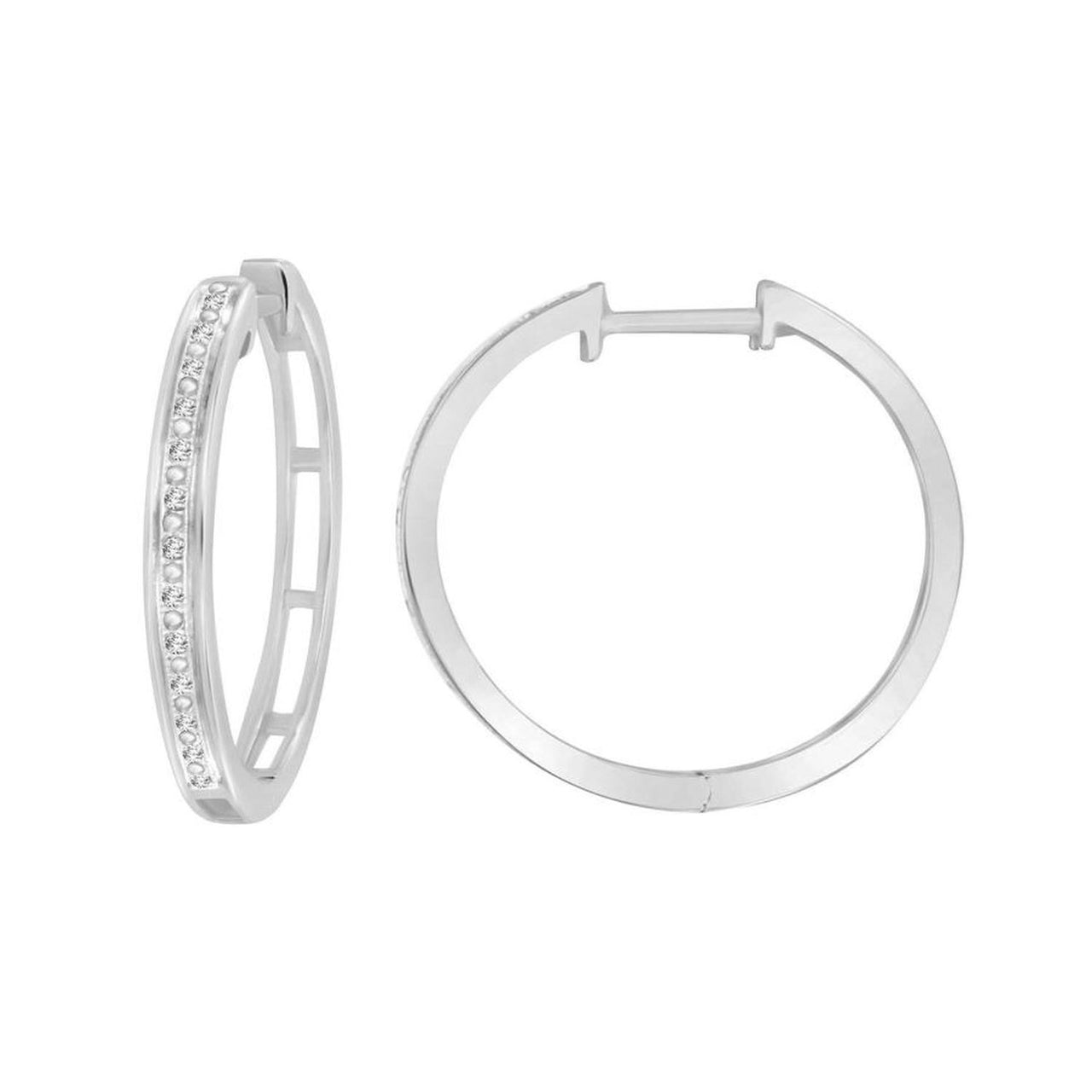 LADIES HOOPS 1/15 CT ROUND DIAMOND SILVER