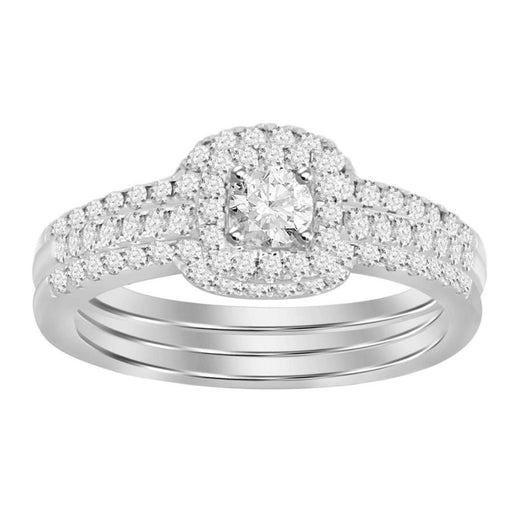 LADIES BRIDAL RING SET 7/8 CT ROUND DIAMOND 14K WHITE GOLD