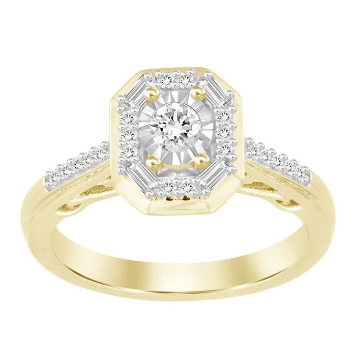 LADIES RING 1/4 CT ROUND/BAGUETTE DIAMOND 10K YELLOW GOLD