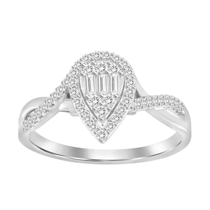 LADIES RING 1/4 CT ROUND/BAGUETTE DIAMOND 10K WHITE GOLD