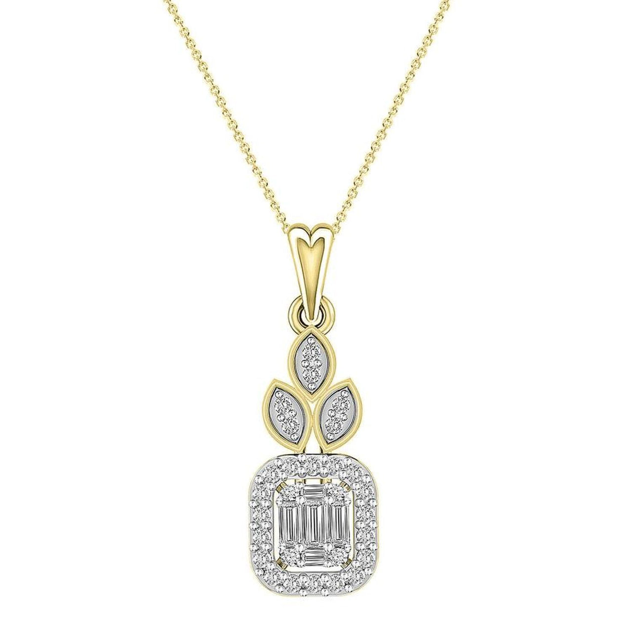 LADIES PENDANT 1/4  CT ROUND/BAGUETTE  DIAMOND 14K YELLOW GOLD