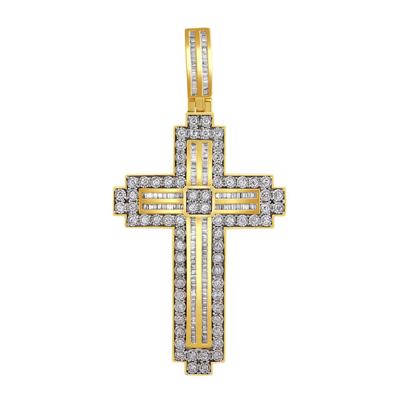 MEN'S CROSS 1 1/2 CT ROUND DIAMOND 10K YELLOW GOLD