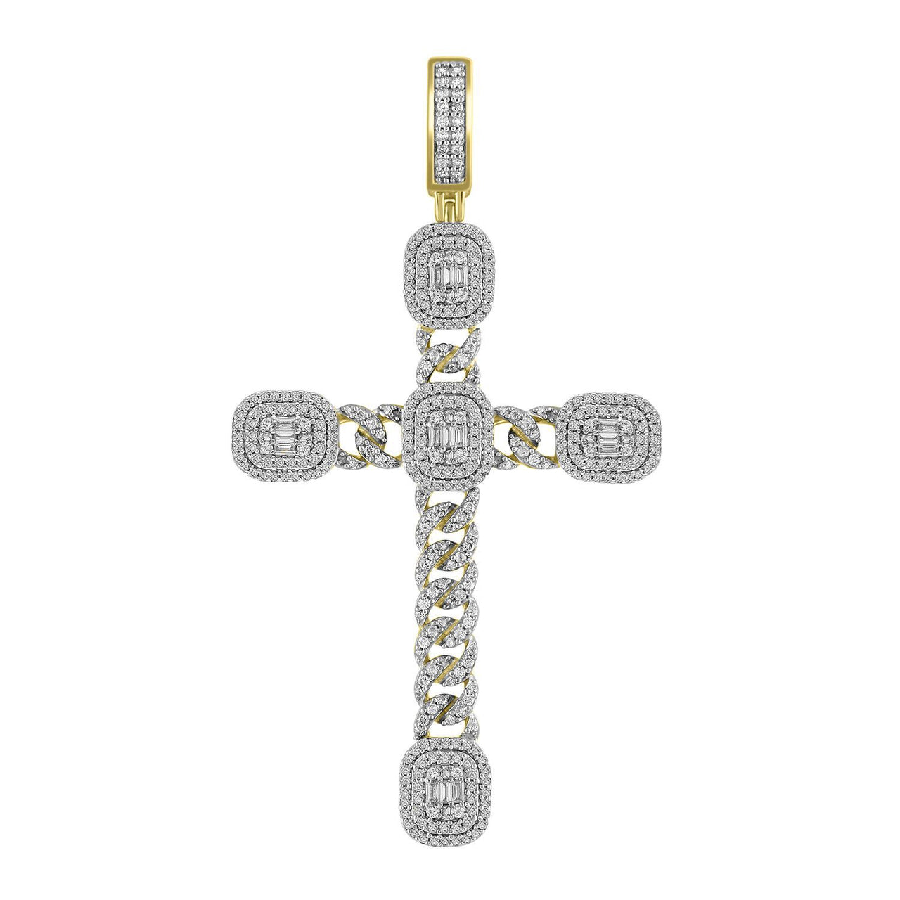 MEN'S CROSS 2 CT ROUND DIAMOND 10K YELLOW GOLD