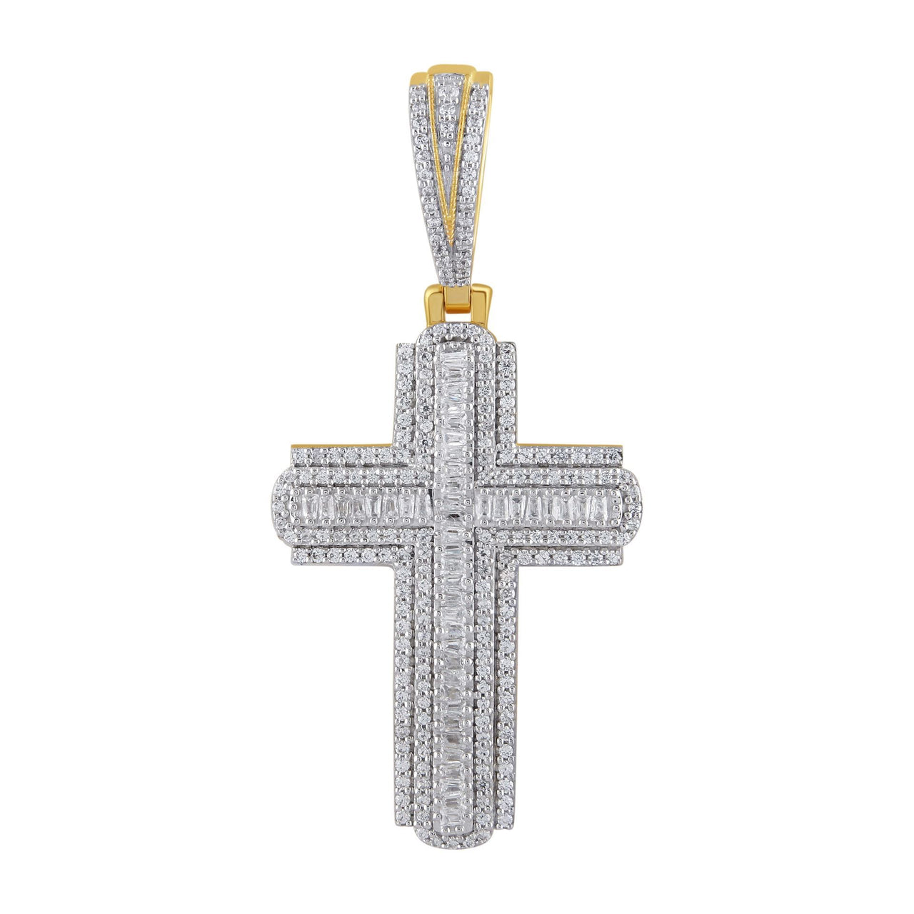MEN'S CROSS 1 CT ROUND DIAMOND 10K YELLOW GOLD